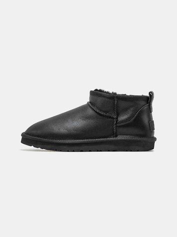 Угги UGG Ultra Mini Black Leather 07308-Чорний-36 фото