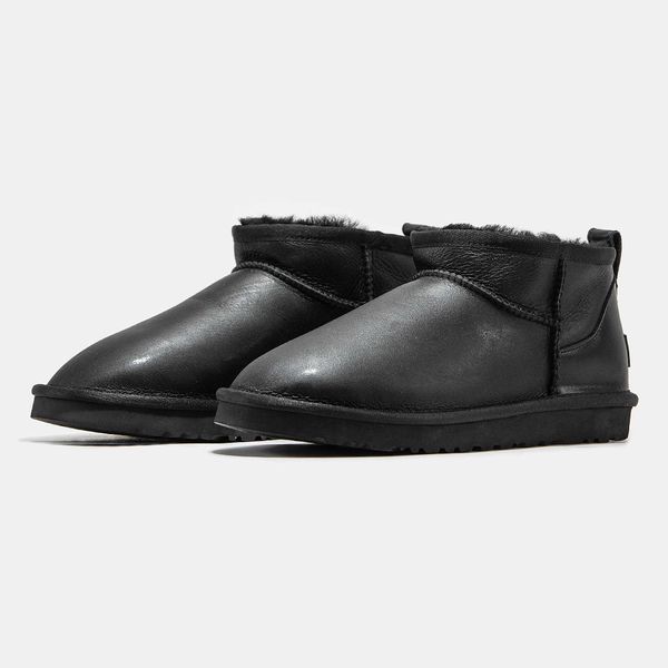 Угги UGG Ultra Mini Black Leather 07308-Чорний-36 фото