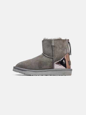 Угги UGG Mini Grey Silver Zip Lacquer 10012-Сірий-37 фото